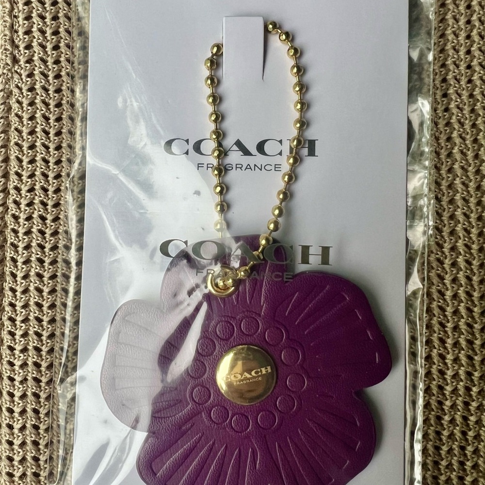 Coach Purple Floral Keychain with Gold Details